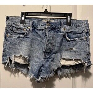 Free People Distressed Denim Cut Off Shorts High Rise Light Wash Boho Size 27